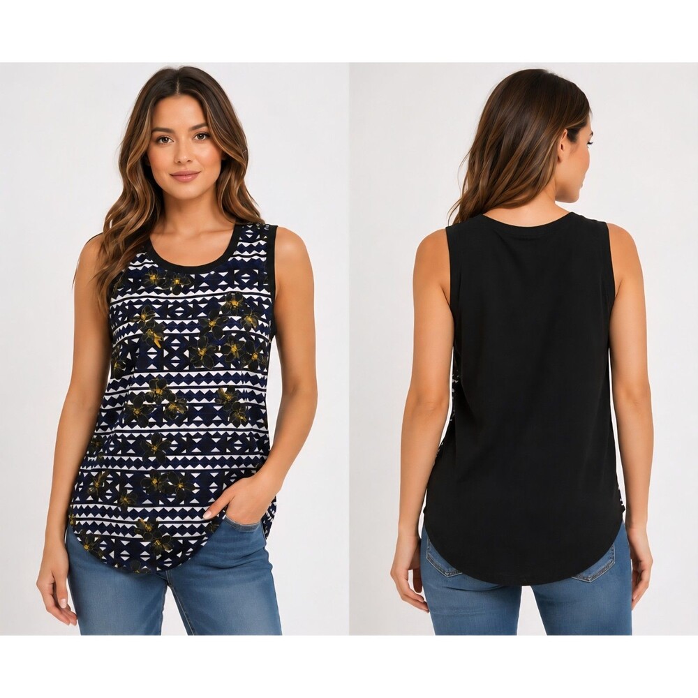 J CREW Sleeveless Blouse Womens Sz Small Black Floral Pull Over Lightweight
